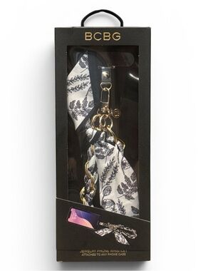 BCBG Luxe Link Phone Wristlet Strap Navy White Floral NIP
